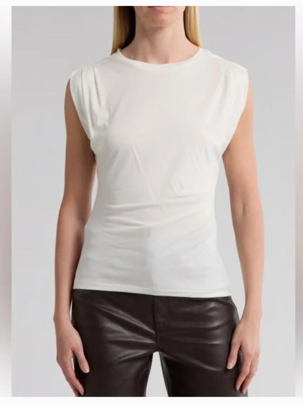 rag & bone The Jersey Pleat Tank Ivory Muscle Tee Shirt Top Medium